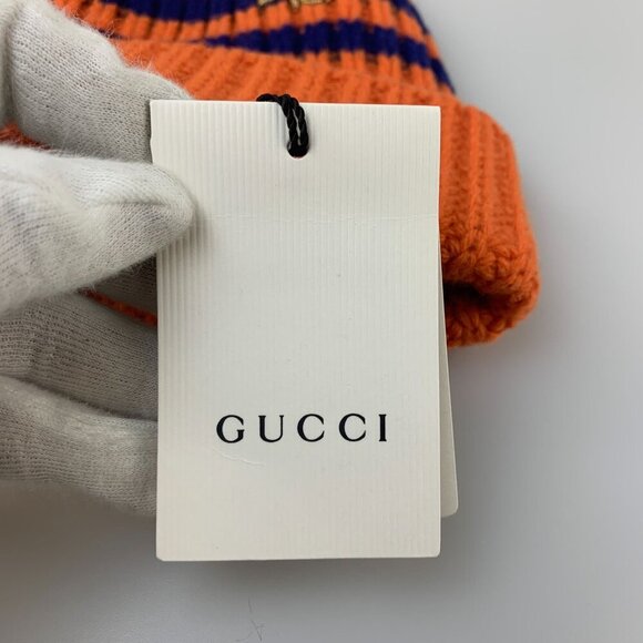 NWT Gucci Striped Beanie Wool Hat In Orange Size M - Picture 7 of 12